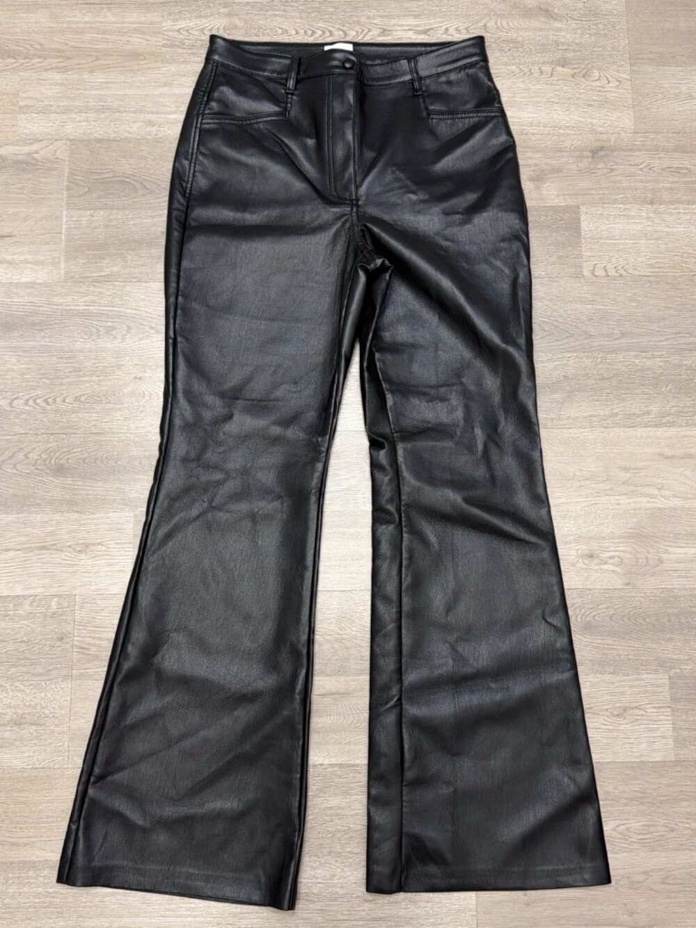 Wilfred Aritzia Faux Leather Flare Pants Black Size 10 Vegan High Rise